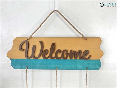 Bảng Welcome Mèo Cá PCB [Bằng gỗ - ĐK 30cm] BTC-WEL-09